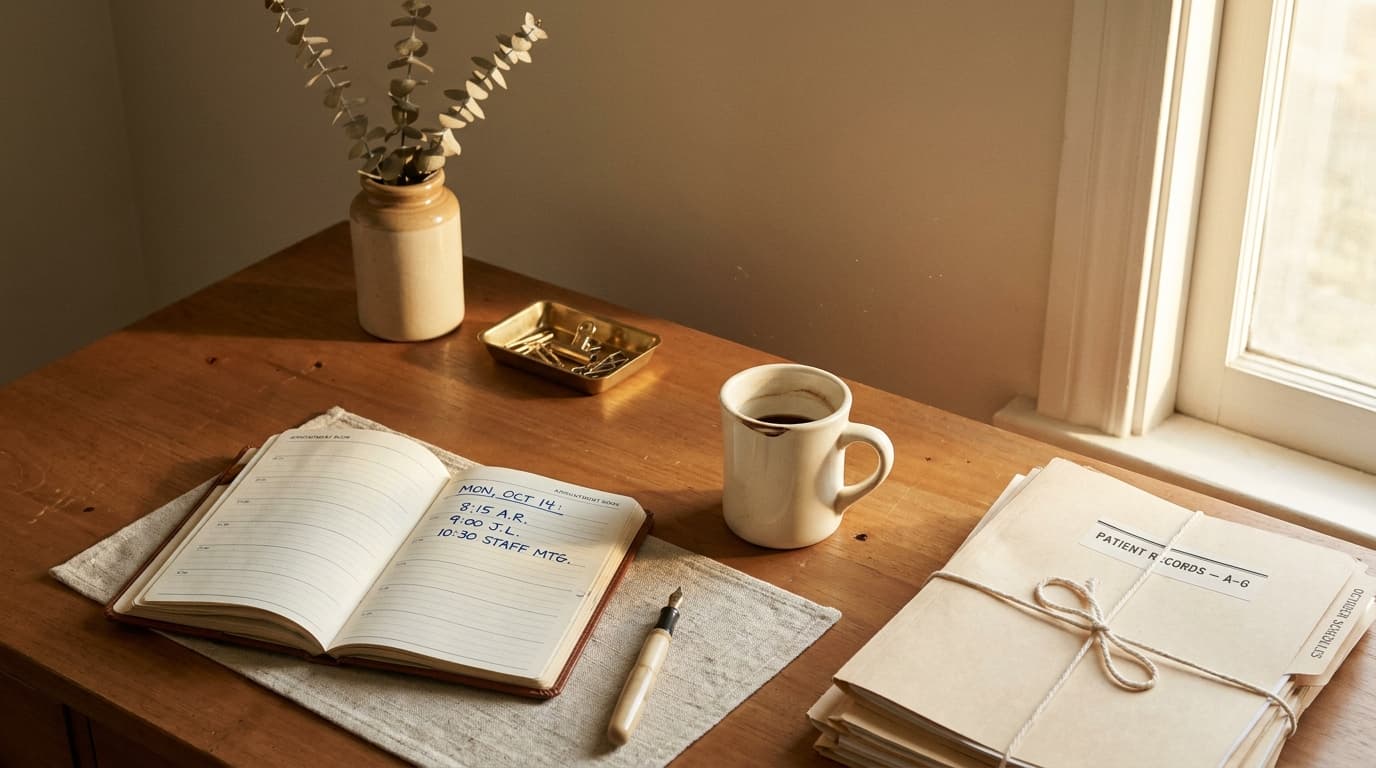 Morning light across a clinic desk